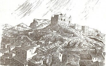 El castillo de Petrer ha sido fuente de inspiración constante entre artistas de lo más variado. Aquí lo vemos tal y como era en 1988, en un dibujo de Helios Villaplana.