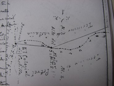 Plano del mojón de los tres términos: Petrer, Castalla y Sax, en el Barranco de Castilla y mojón número 2 en el Alto del Molar.