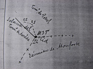 Plano del mojón común a Petrel, Monforte y Novelda y de los mojones nº 1, 2, 3 y 4.