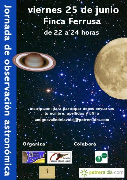 El cartel de la actividad de observación astronómica en Ferrusa.