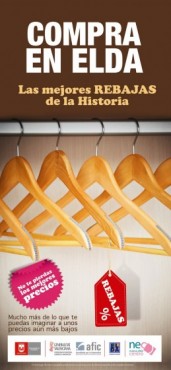 Cartel promocional de las rebajas de Elda: "Las mejores rebajas de la historia", promovido por AFIC y la Concejalia de Comercio