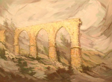 "Acueducto de San Rafael", Gabriel García Rico; óleo sobre tabla.