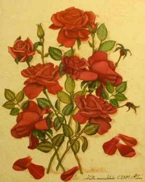 "Rosas rojas", taller del CEAM (2.007); óleo sobre lienzo.
