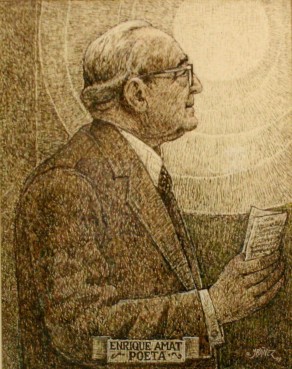"Poeta Enrique Amat", Eduardo Ibáñez Juanes (1.999); rotulador sobre papel.