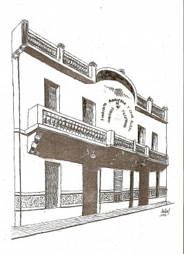 Calle Gabriel Payá; edificio de la Cooperativa Agrícola de Petrer. De esta imagen, y por los cien años de la Cooperativa, se realizó un sello conmemorativo.